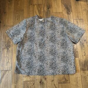 VTG Truffles Leopard Animal Print Short Sleeve Blouse Womens Sz XL Made in USA